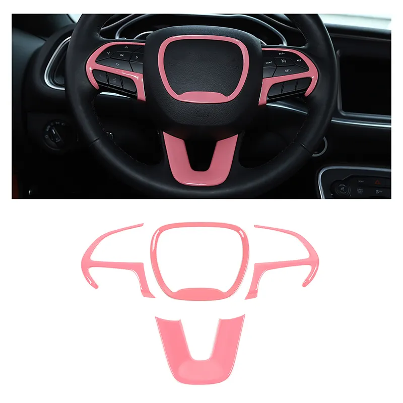 4 Uds ABS embellecedor para volante Kit de emblema pegatina decoración cubierta para Dodge Charger /Challenger 2015+ accesorios interiores rosa