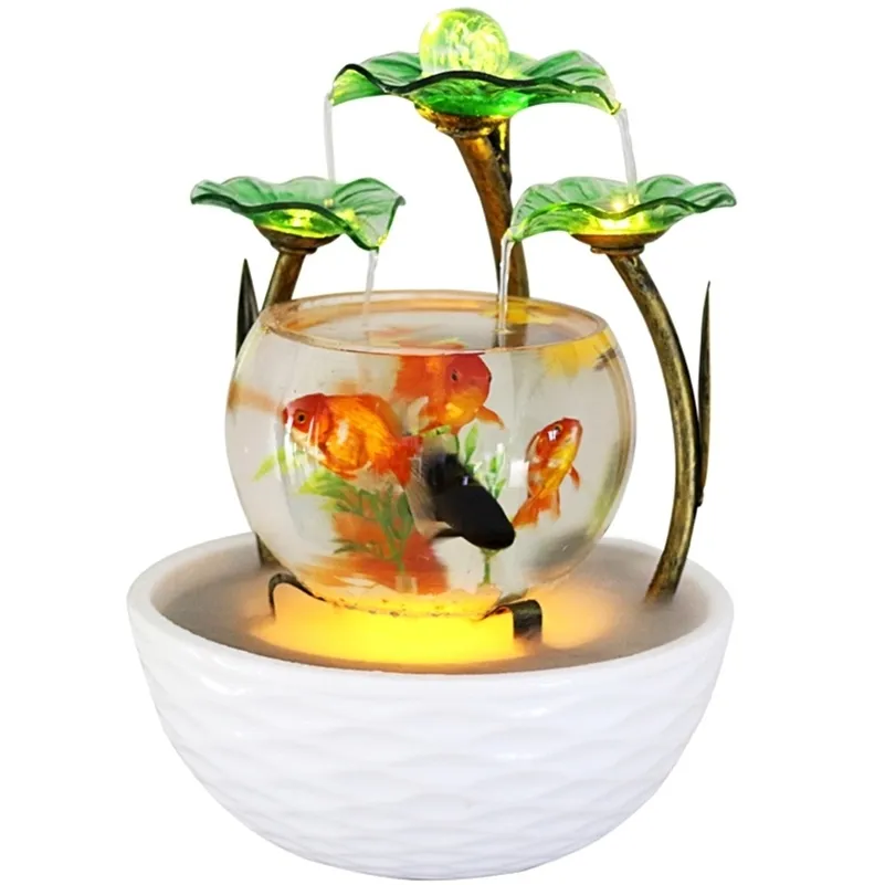 Tabletop Water Feature Green Lotus Rolling Ball Fountain Waterfall Cascade Indoor Decoration Aquarium Humidifier Mist fish tank Y2190q