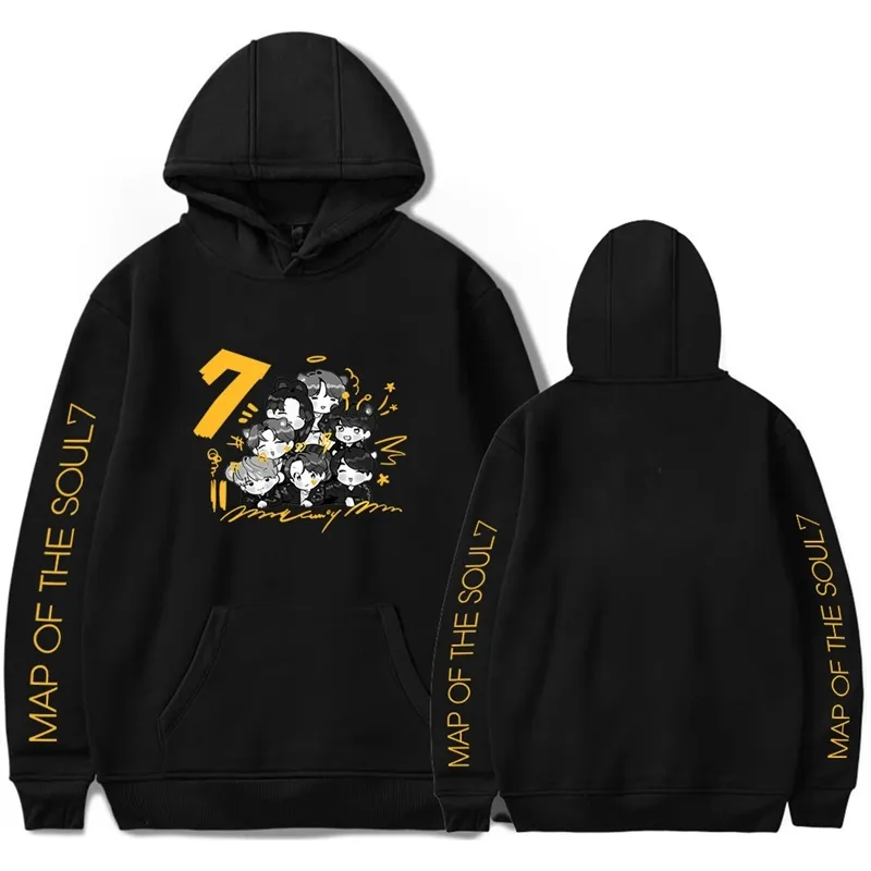 Kpop Cartoon Bangtan Jongens Album Kaart van De Ziel 7 WORLD TOUR Concert Hoodies Sweatshirt Mannen/Vrouwen Hoodies Kpop Harajuku hoodies 201102