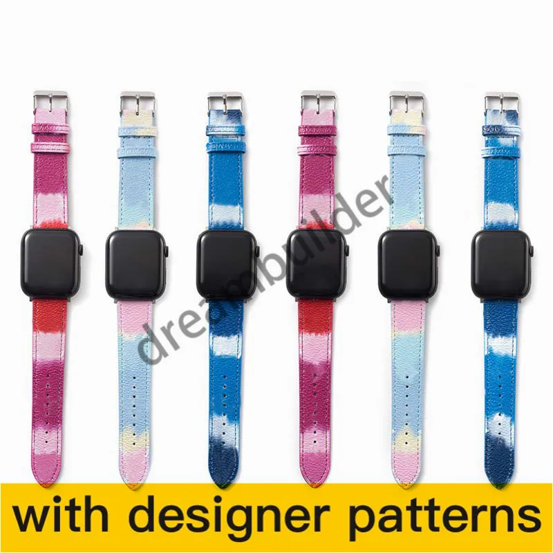 Modedesigner klockarmband för Apple WatchBand 41mm 42mm 38mm 40mm 44mm 45mm iwatch 3 4 5 6 band Läderrem Armband Stripes klockarmband B13