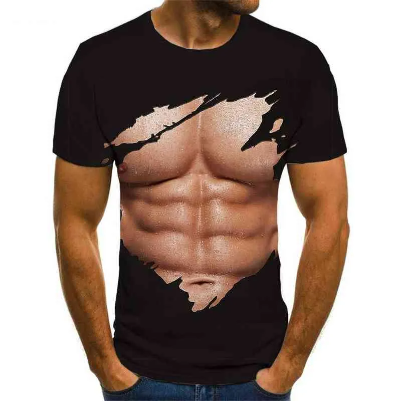 Marque Muscle t-shirt hommes Muscles abdominaux drôles T-shirts noir T-shirts 3d hommes vêtements Punk Rock mode mince hauts G1229