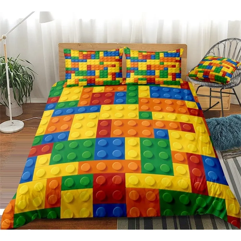 Blok yatak seti gökkuşağı blok nevresim seti çocuklar yatak örtüsü renkli ev tekstili kraliçe kral tuğla yatak seti damla gemi 201021