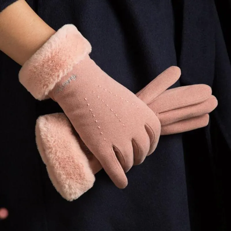 Students Warm Outdoor Biking Cotton Gloves Winter Thermo Handschoenen Women Girls Cute Furry Mittens Touch Screen Gloves