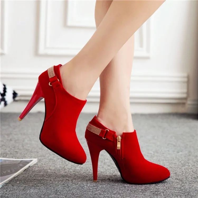 Hot Sale-Big Size 11 12 13 14 15 16 17 18 19 ladies high heels women shoes woman pumps Metal decoration with pointed fine heel suede