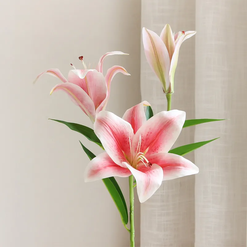 2 PCS Flores Artificiais Lily Sinta-se Real Touch Latex Para Casa Decoração Casacão Cenário Flor Wall Plantas Falas Lilies