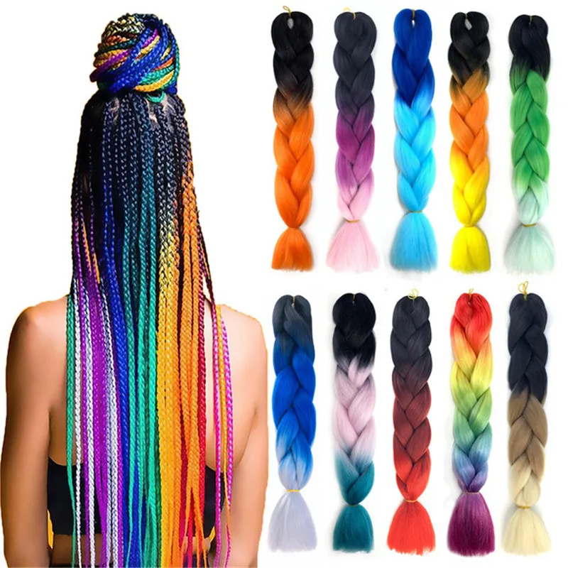 100g 24 Inch Single Ombre Color Green Pink Synthetic Hair Extension Twist Jumbo Braiding Kanekalon Hair Bulks