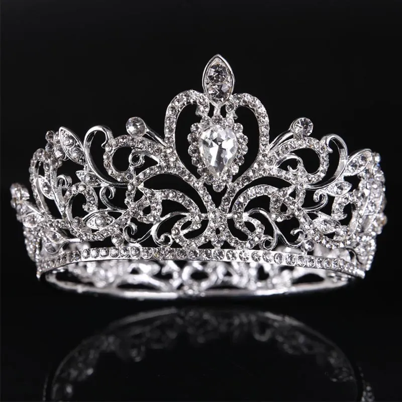 Full Circle Crystal Rhinestone Tiara Crowns Haarband Hoofddeksel Zilver Kleur Diadem Haar Sieraden Bruiloft Bruids Accessoires SL J0121