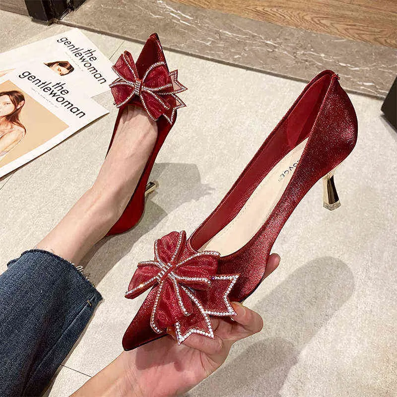 Sandals Female Sandal Comfort Shoes for Women Strappy Heels Two Weare Girls Fashion Retro Elastic Band Stiletto Bow High Wedding 220309