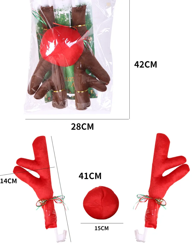 Winter Wonderland Reindeer Car Decoration Set, Rudolph Antlers Red Nose