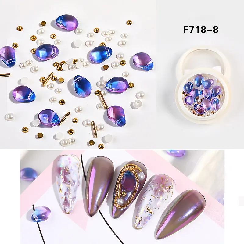 Tamax Nar001 1 Box Blandade 3d Rhinestones Nail Art Decorations Crystal Sticker Gold AB Glänsande stenar Charm Glas Manikyr Tillbehör