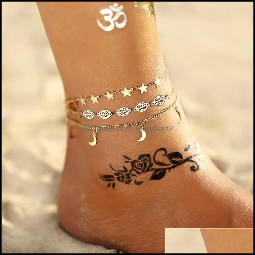 11 Vintage Anklets Set For Women Shell Moon Star Sun Leg Chain Gold Multilayer Anklet Bracelets BOHO Jewelry
