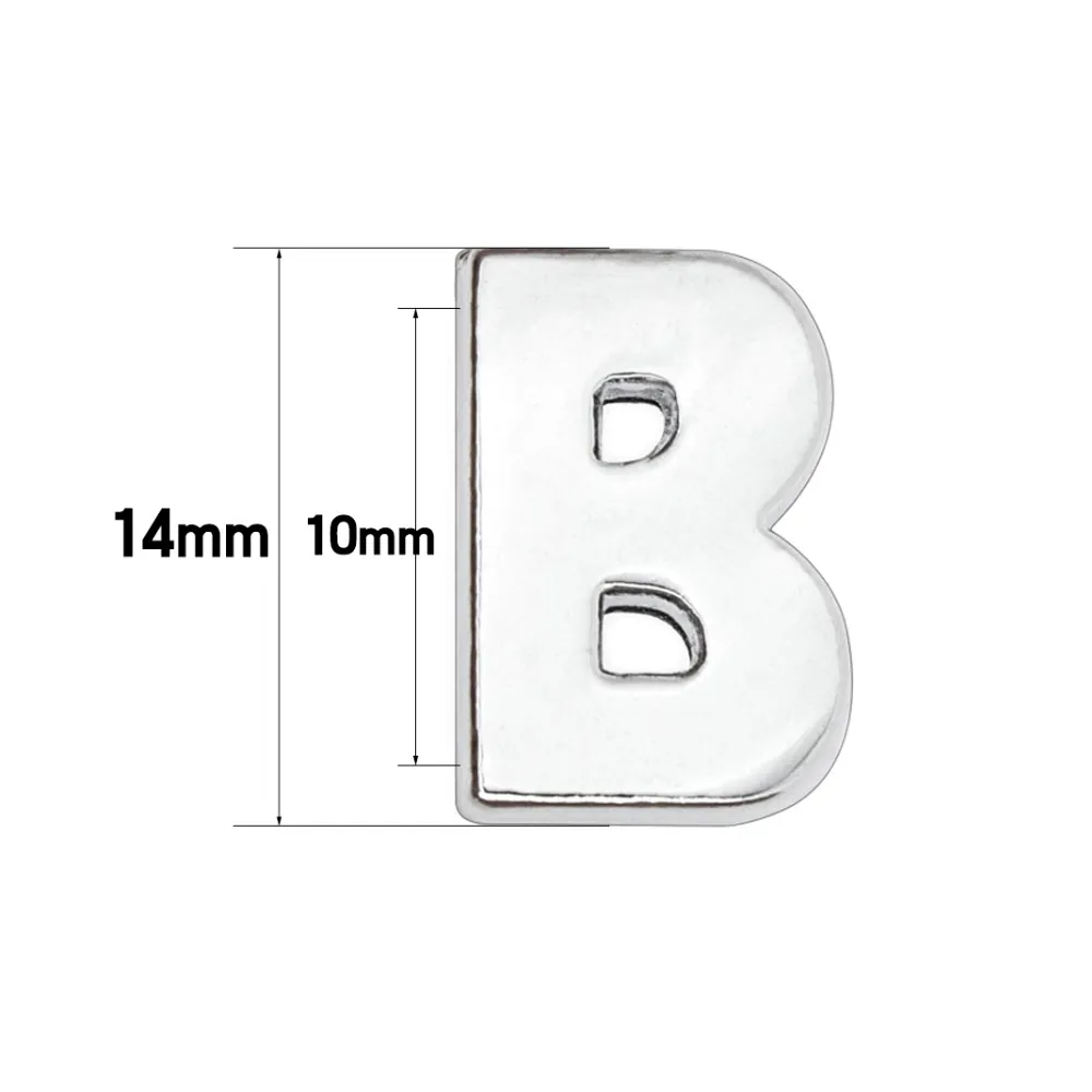 1300pc lot 10mm Plain Slide letter A-Z silver color chrome diy charms English alphabet fit for 10MM leather wristband keychains299f