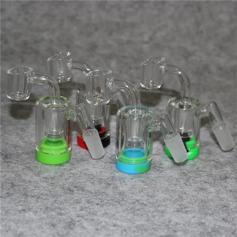 Hookah Glass ash catcher with colors silicone Container 14 mm 45 90 ° for silicone Bongs quartz nail banger smoking tool