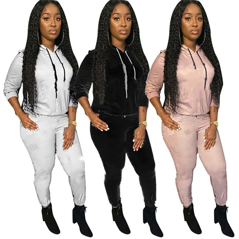 abbigliamento sportivo da donna autunno inverno manica lunga felpa con cappuccio abiti 2 pezzi set tuta pullover + legging abbigliamento donna jogger tuta sportiva nuovo klw5325