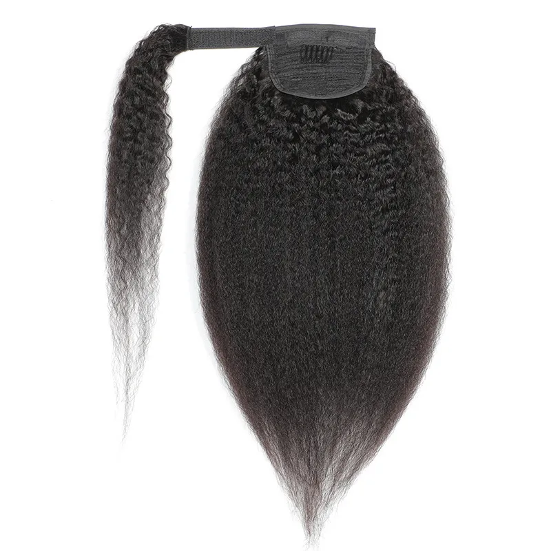HOOk & Loop Ponytails Kinky Straight Brazilian Peruvian Virgin Human Hair 8-24inch Yaki Natural Color Indian Human Hair 100g Hair Extensions
