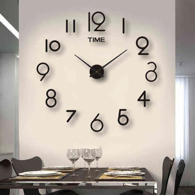 3D大壁時計Reloj de Pared Diyクォーツ時計アクリルミラーステッカーホルロゴムラレホーム装飾時計2021モダンデザインH1230