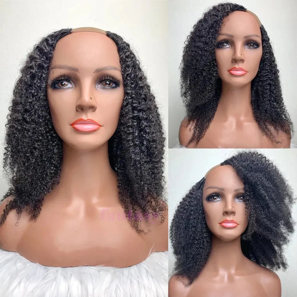 4b 4C Mongolian Afro Kinky Curly U-Part Wig Human Wigs Wig barato U Wig para mulheres negras com parte média/esquerda/direita