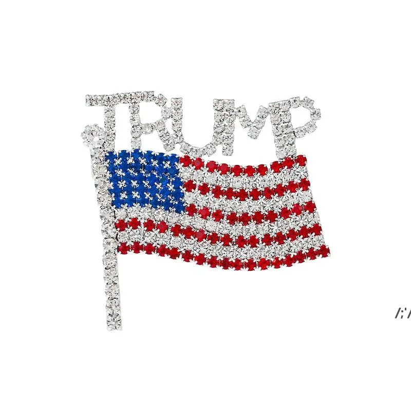 Amerikaanse vlag Trump Broche Creatieve Diamant Pin Crystal Badge Crafts Rhinestone Rra12644