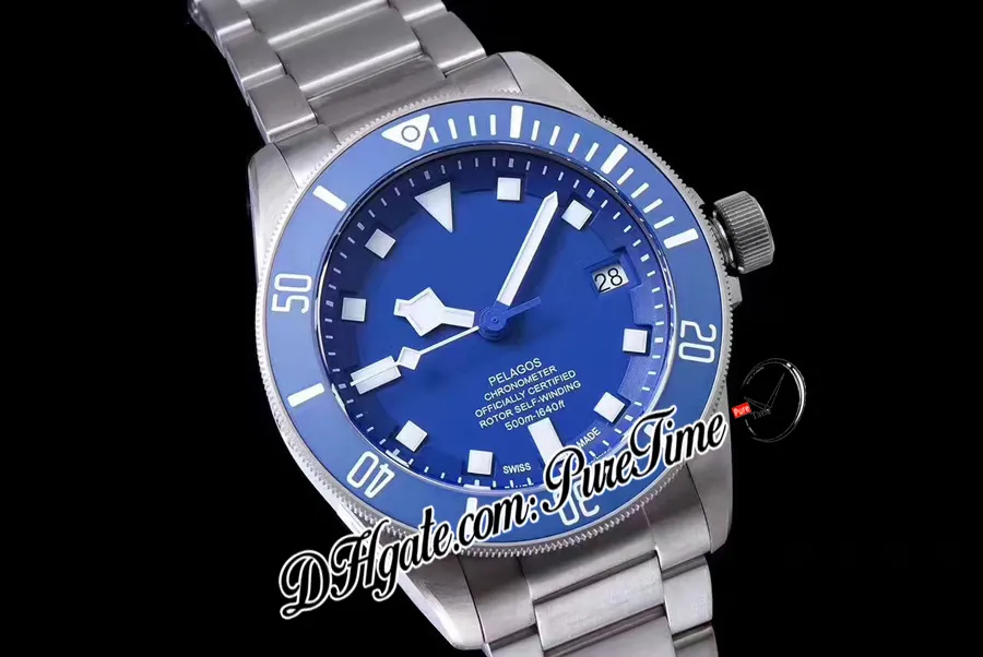 XF ETA A2824 Montre automatique pour homme Lunette en céramique bleue Cadran bleu Boîtier en titane Meilleure édition PTTD 25600 Bracelet en caoutchouc gratuit Puretime 8aA1