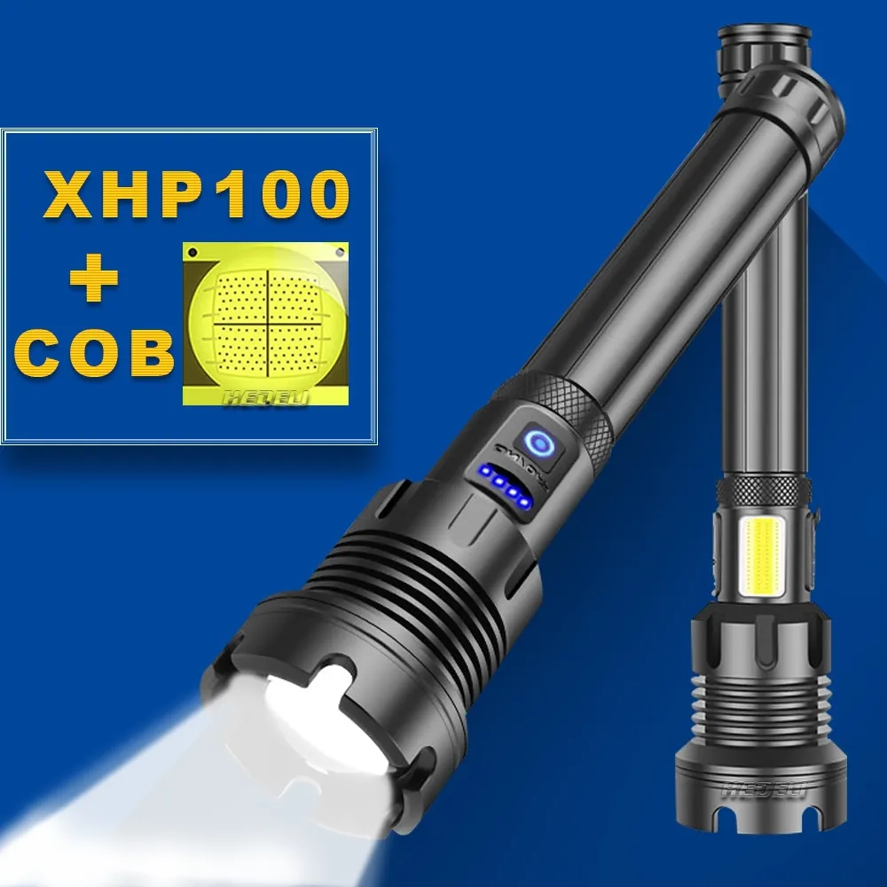 LED Tocha XHP100 Flashlight poderosa 18650 xHp90 Caça lanterna tática USB recarregável luz flash LED XHP70 Torch Light 210322