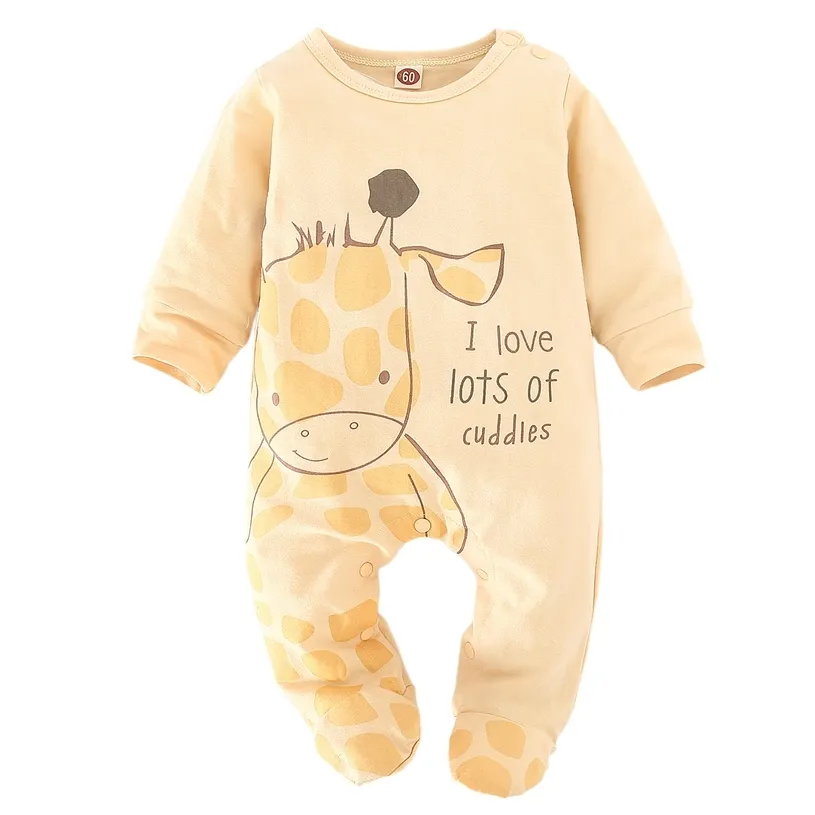 Bébé Garçons Filles Romper Coton À Manches Longues Mignon Animal Impression Combinaison Né Vêtements Automne Vêtements Ensemble Tenues 211229