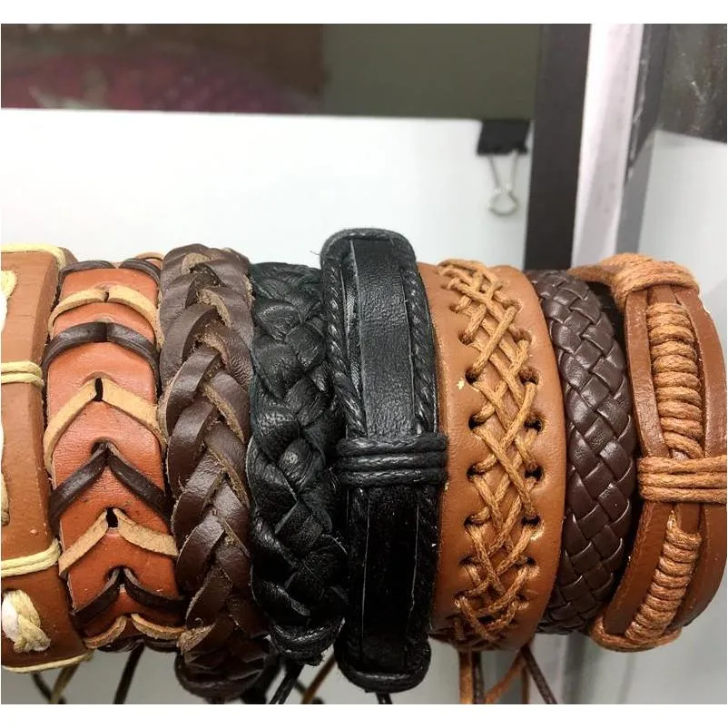 100pcs mens womens vintage genuine leather surfer bracelet cuff wristband fashion jewelry gift bracelet mixed style jewelry wholesale