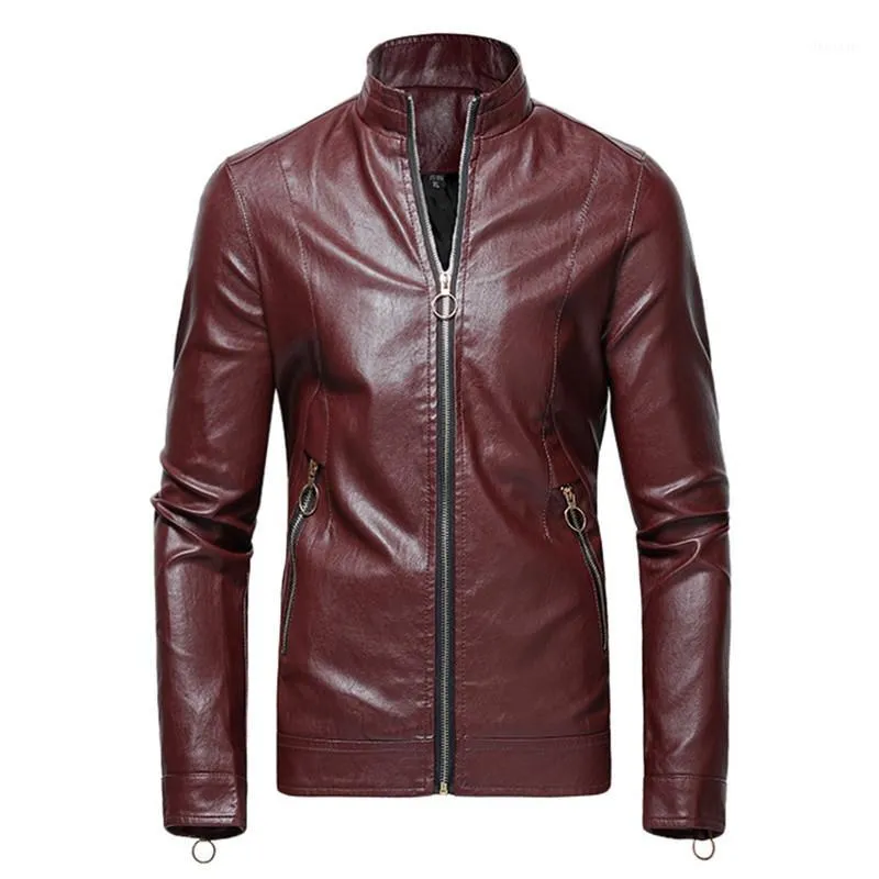 Mens Leather Jacket For Autumn&Winter Leather Biker Motorcycle Zipper Long Sleeve Coat Top Blouses With Oversized Rainproof1