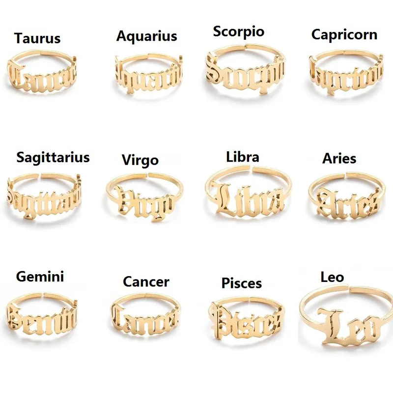 New Stainless Steel Zodiac Rings for Women Men Antique Style Design Letter Leo Aries Rings Minimalist 12 Constellation Jewelry