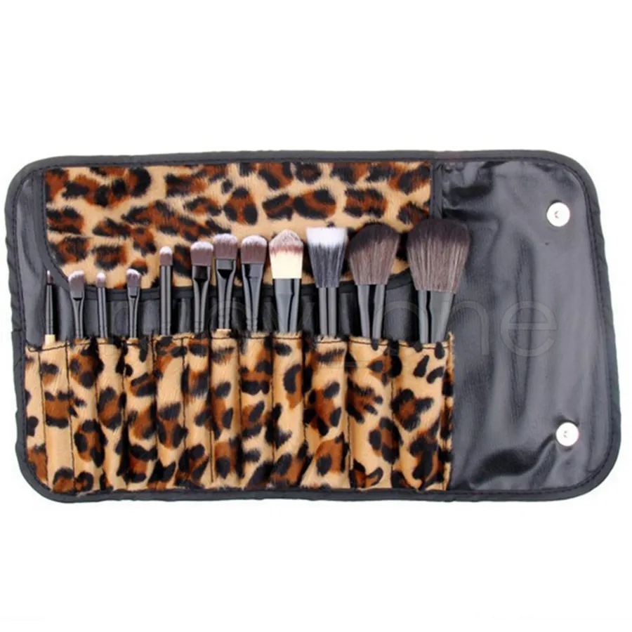 12 pezzi per set Set di pennelli per trucco da donna Pro Set di pennelli di bellezza per borsa leopardata Strumento cosmetico RRA3896