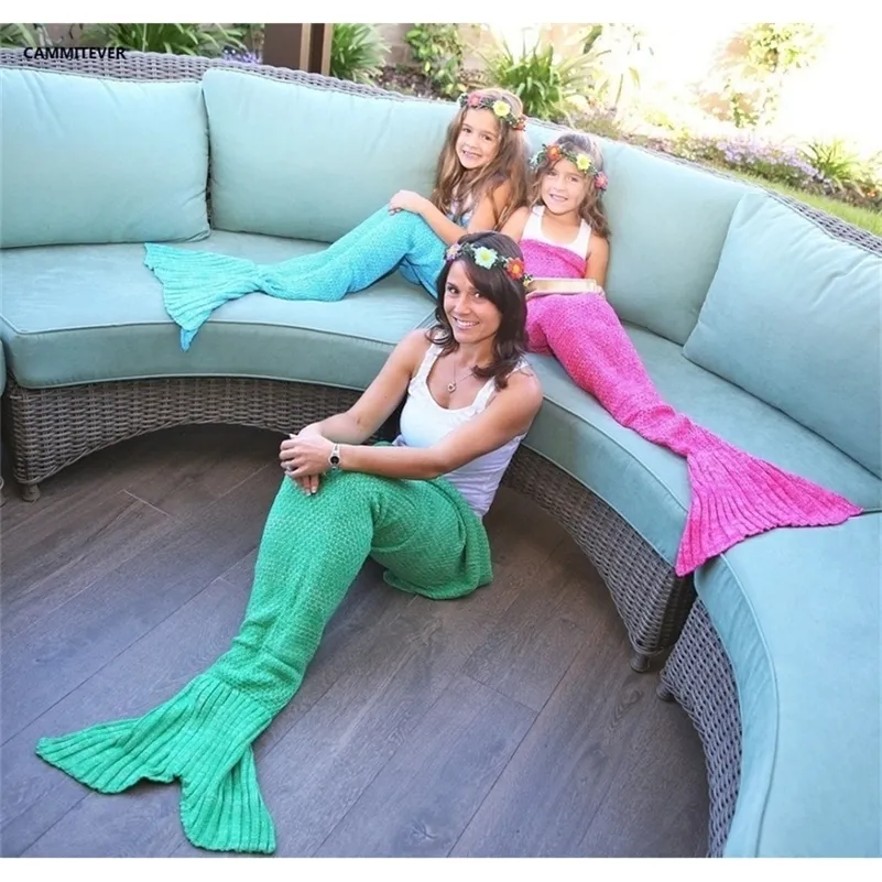 CAMMITEVER Soft Knitted Mermaid Tail Manta Cama para dormir Ganchillo hecho a mano Anti-Pilling Hilo portátil Manta Regalo de cumpleaños LJ201127