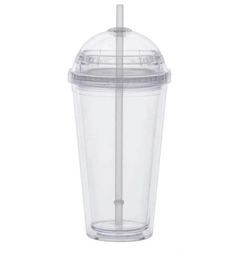 Gobelet en acrylique de 20 oz avec couvercle en dôme et paille à double paroi Gobelets en plastique transparent Gobelets de voyage isolés Gobelets réutilisables avec paille