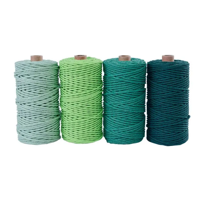 Decoratieve Supply Wrapping Garen 3mm x 100M Katoenen Koord 3 Stuks Veel Kleurrijke Touw Draad ed Macrame String DIY Handgemaakte Thuis Wed2843