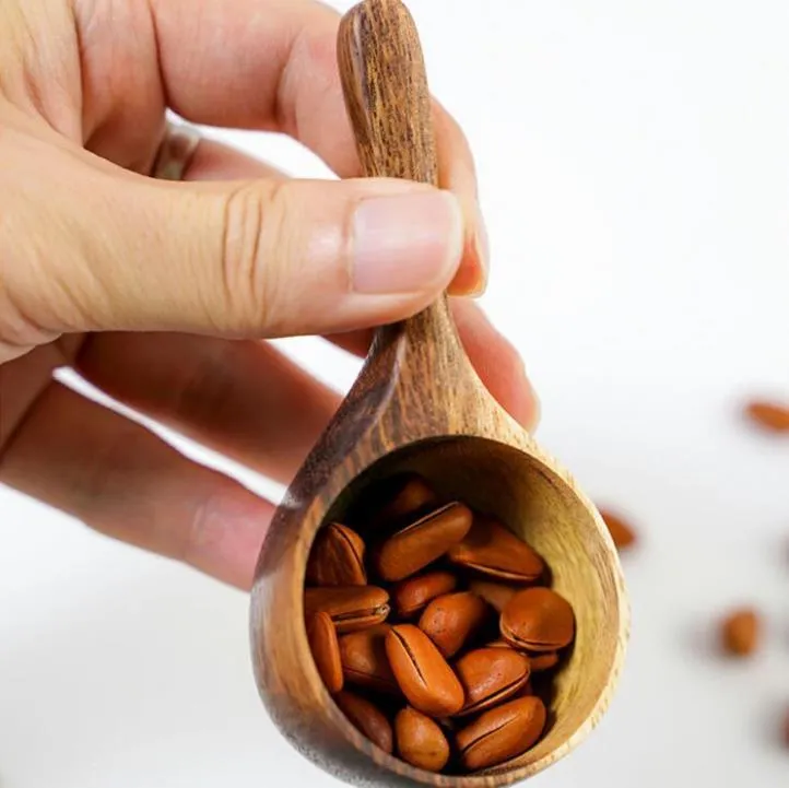 Natural Acacia Wood Coffee Scoop Short Handle Measuring Spoons Coffee-Bean Milk Powder Wooden Scoops SN4353