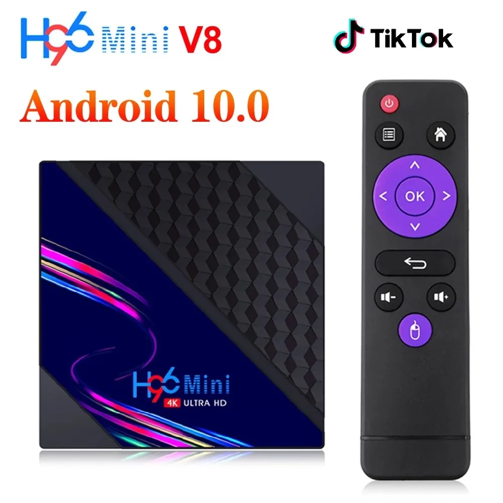 H96ミニV8 RK3228A Android 10.0テレビボックス2GB + 16GB 2.4G WiFi HD 4K PK T95 X96Qメディアプレーヤー