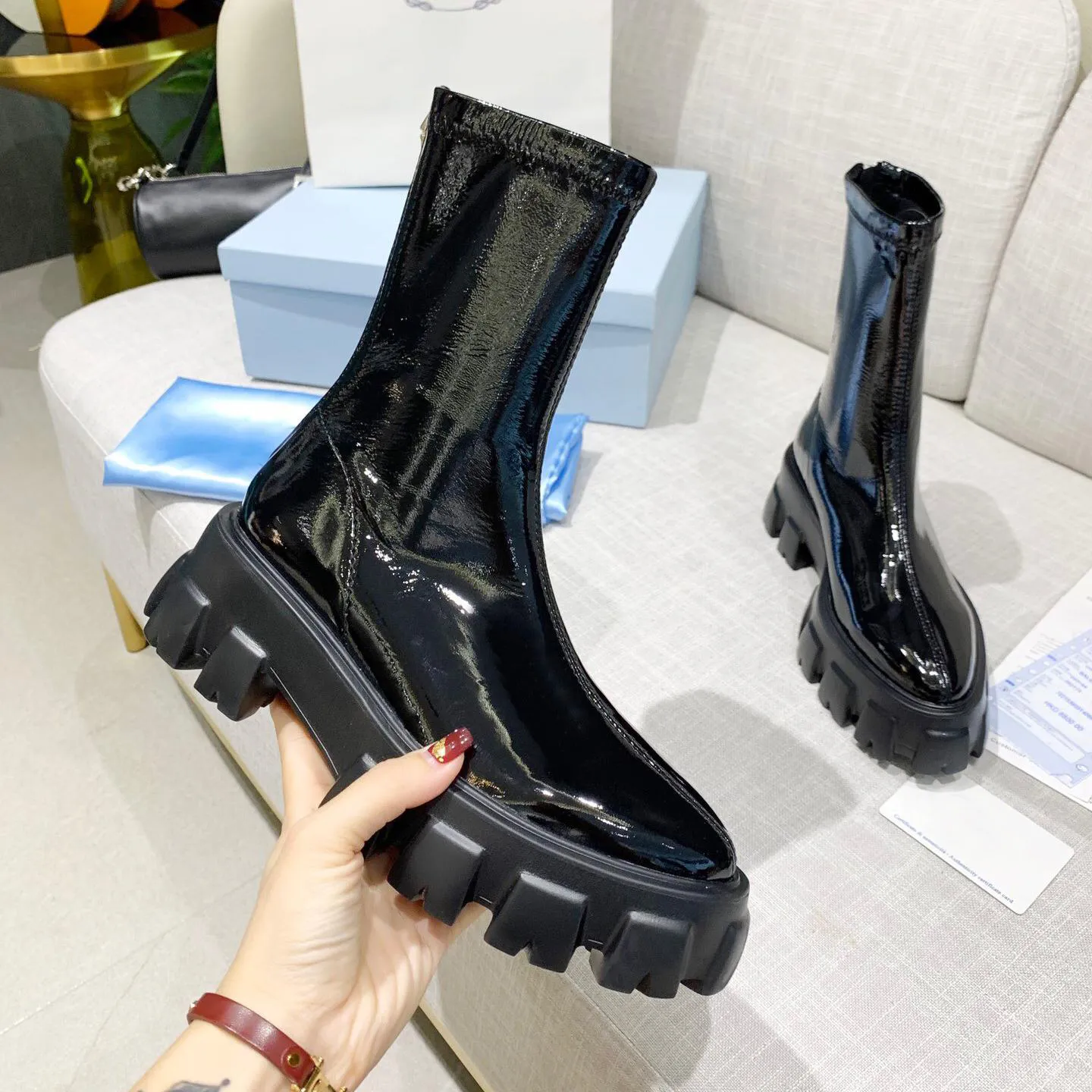 Monolith patent sales leather booties