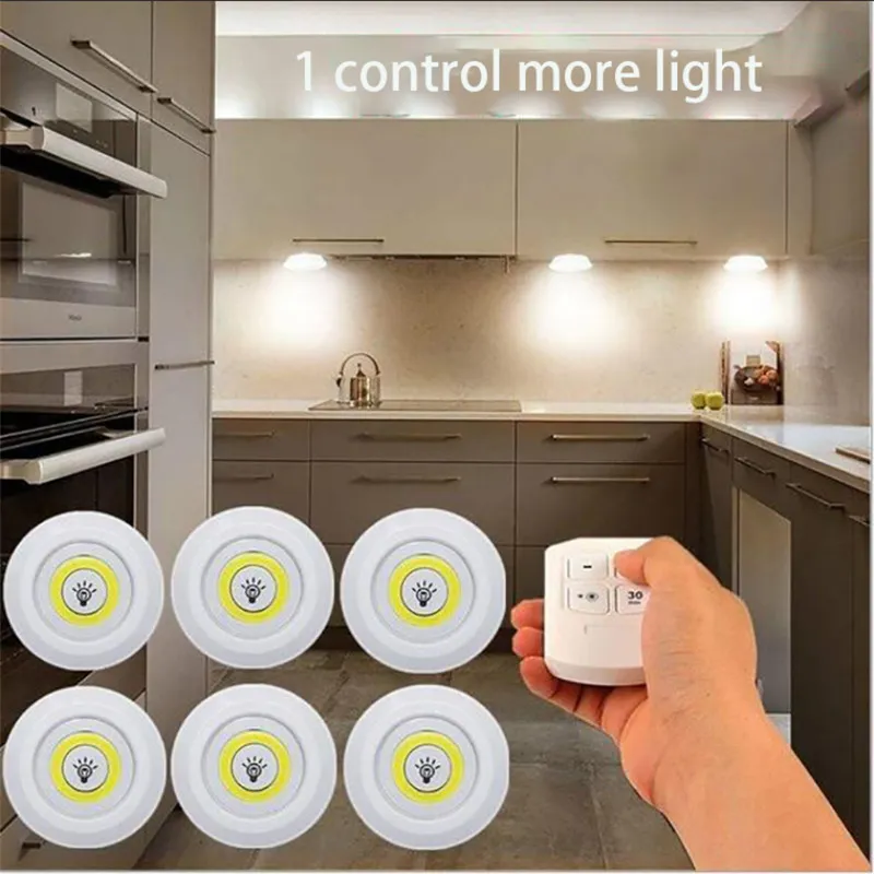 Super lumineux 3W COB sous la lumière de l'armoire LED télécommande sans fil Dimmable garde-robe lampe de nuit maison chambre placard cuisine