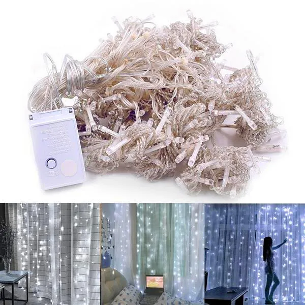 Najnowszy Design 300 LED White Light Romantic Boże Narodzenie Ślub Outdoor Decoration Curtain String Light 110V Wysokie Jasność LED Strings