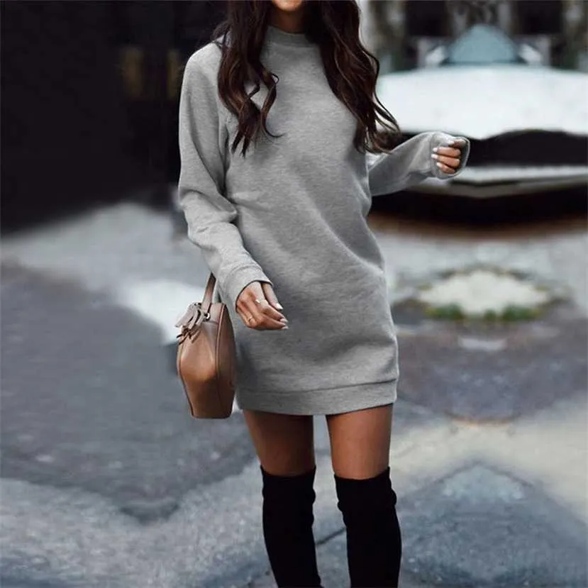 Casual Sweater Dress Mini Short Thick O-neck Long Sleeve Spring Winter Slim Fit Ladies Knitted Fashion Vestidos 220119