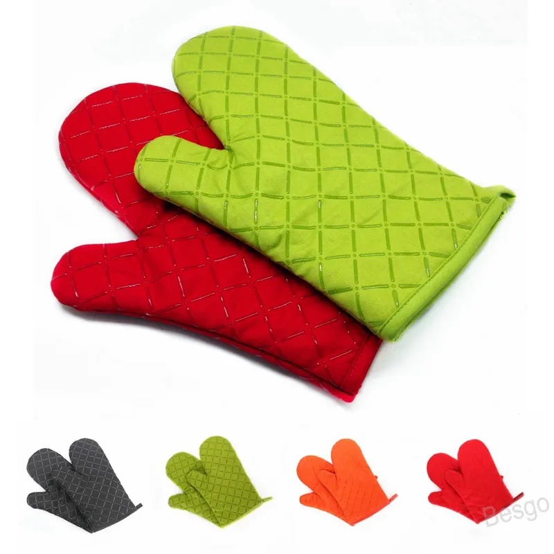 Anti-Scalding Ugnar Mitts Silikagel Gel Bomull Ugn Handskar Tjockerad Bakning Mikrovågsugn Glove Isolering BBQ Kök Matlagningsverktyg BH4411 WLY