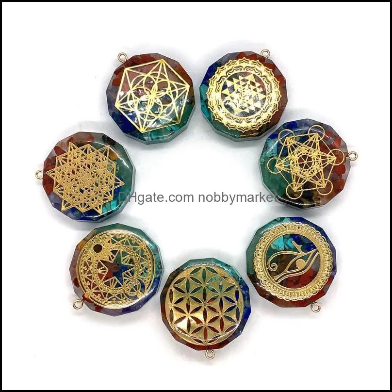 Charms Seven Chakra Natural Stone Pendant Exquisite Jewelry Sacred Geometry Power Amulet Aura 34mm