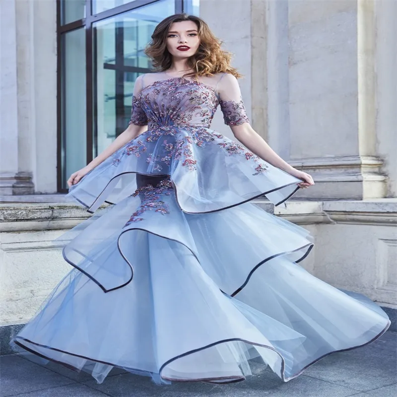 Newest Design Puffy Evening Dresses Sheer Illusion Lace With Crystal Beads  Custom Made Tiered Tulle Prom And Formal Party Dress From Freesuit, $164.03  | DHgate.Com