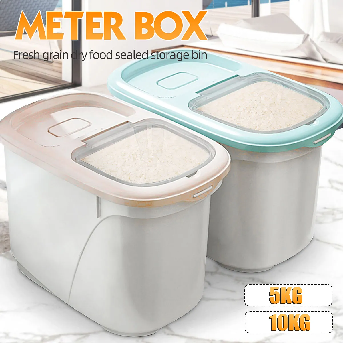Caixa de armazenamento de arroz plástica 10 / 20kg selada de umidade à prova de umidade de green Caixa de armazenamento de arroz de cozinha