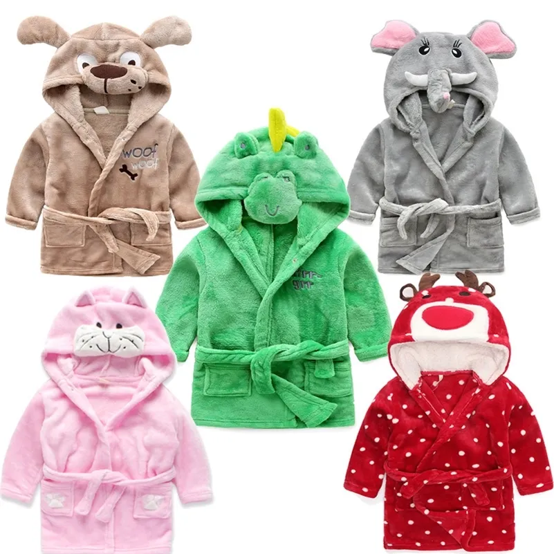 Children's Terry Bathrobe For Girl Boy Flannel Dressing Gown Kids Cartoon Baby Bathrobe Hooded Little Girl Robes Winter Clothes LJ201216