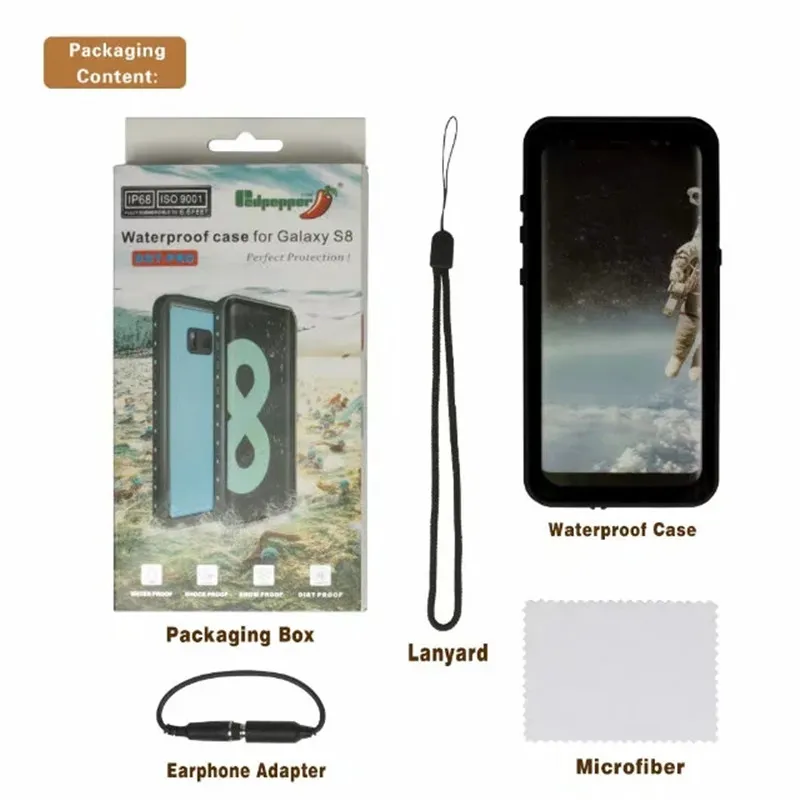 Custodie per cellulari trasparenti impermeabili di lusso Redpepper Dot per Samsung Galaxy S8 Plus Custodia subacquea per armatura ibrida per nuoto antiurto 6M