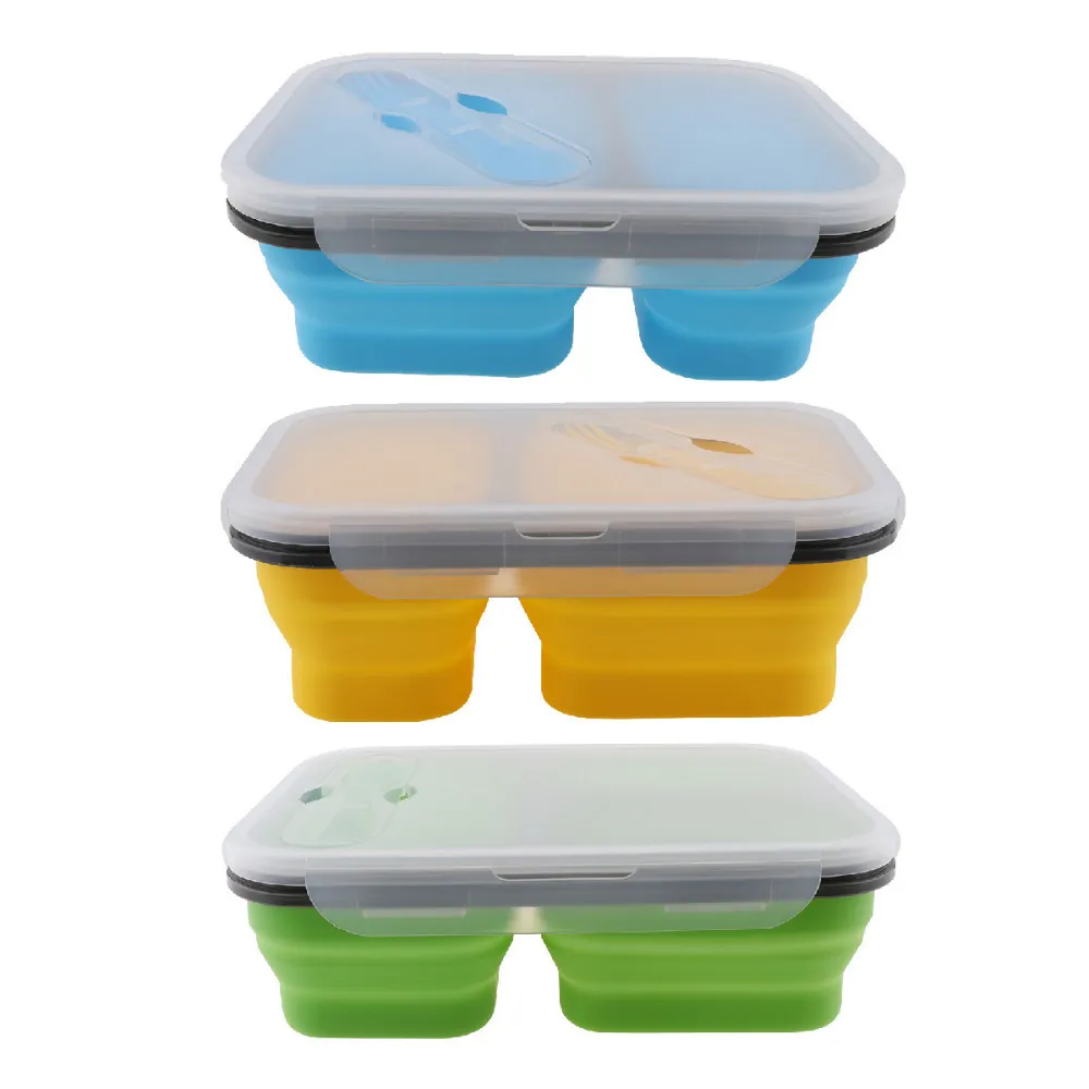 1100ml Silikonowe składane Przenośne pudełko Lunch Duża Pojemność Bowl Lunch Bento Box Składany Lunchbox Ekologiczne T200710