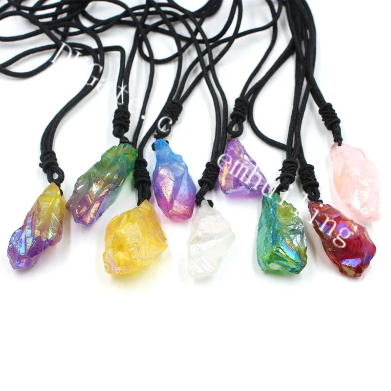 50Pcs Wholesale Angel Aura AB Titanium Quartz Crystal Irregular Raw Rough Rock Gemstone Nugget Pendant Necklace Healing Reiki Energy Jewelry