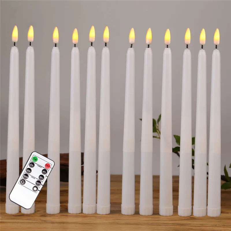 Pack of 12 Remote Function Yellow Flicker Christmas Taper Candles,28 cm Timer Electronic Candle LED,Decorative Plastic Candles Y200531