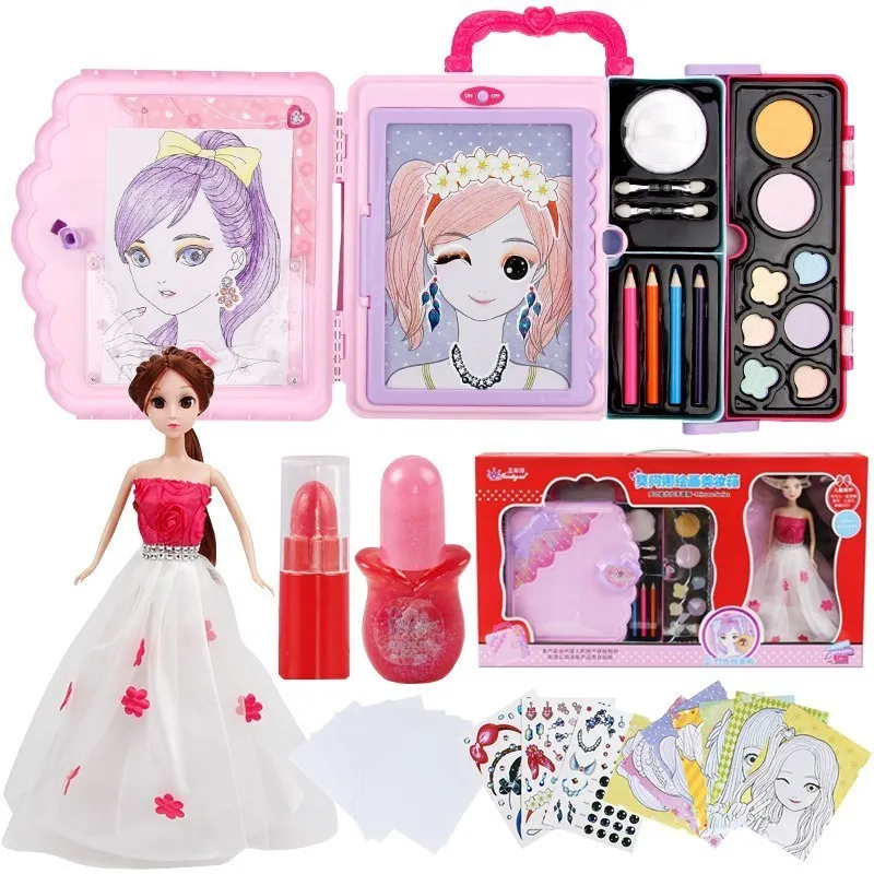 Kinder Make-Up Spielzeug Für Kinder Pretend Spielen Prinzessin Puppe Make-Up Schönheit Sicherheit Ungiftig Kit Koffer Zeichnung Spielzeug Für Mädchen LJ201009