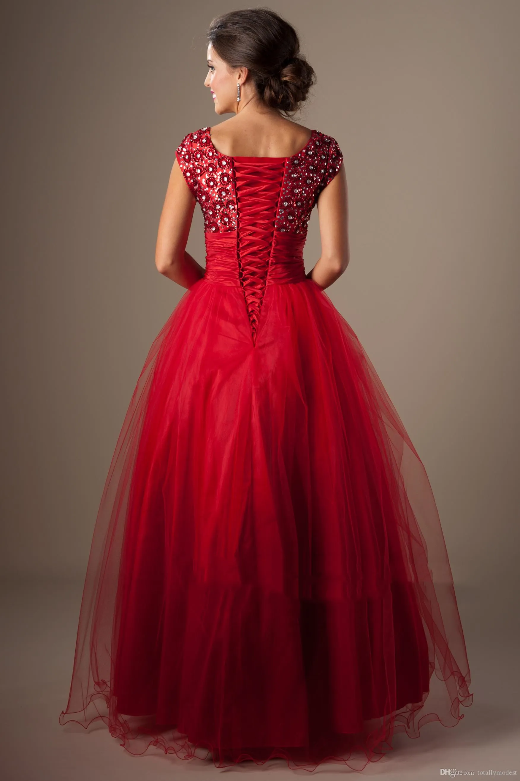 strapless open back dress Long Sleeves Modest Halter Mermaid Prom Dress Sequins Long Red