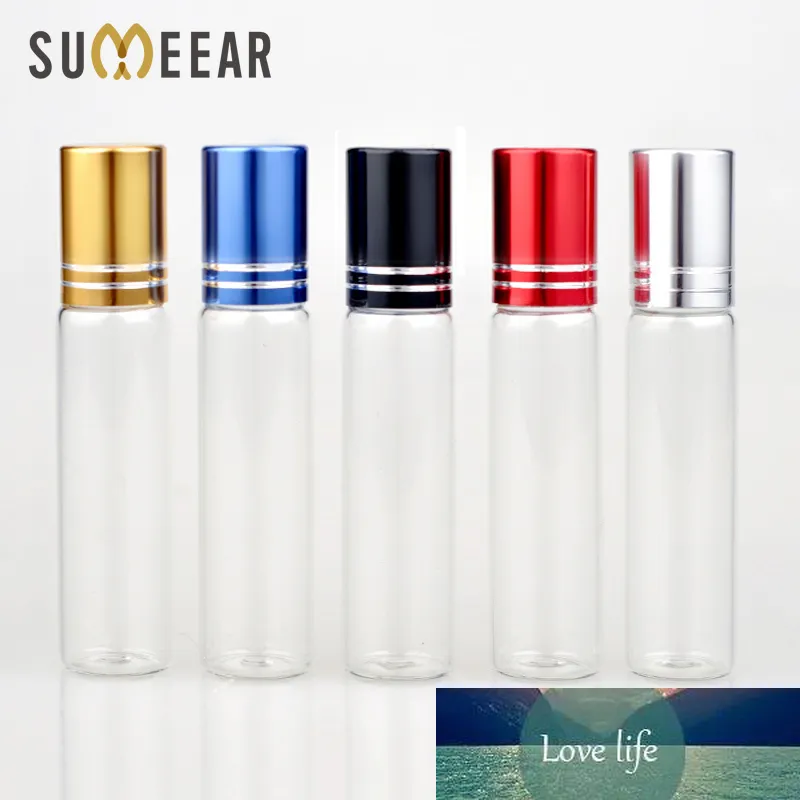 100pcs 10ml Essential Oil Bottle Glass Roll on Perfume Bottle For Essential Oils Empty Cosmetic Case With Steel Beads Rollor